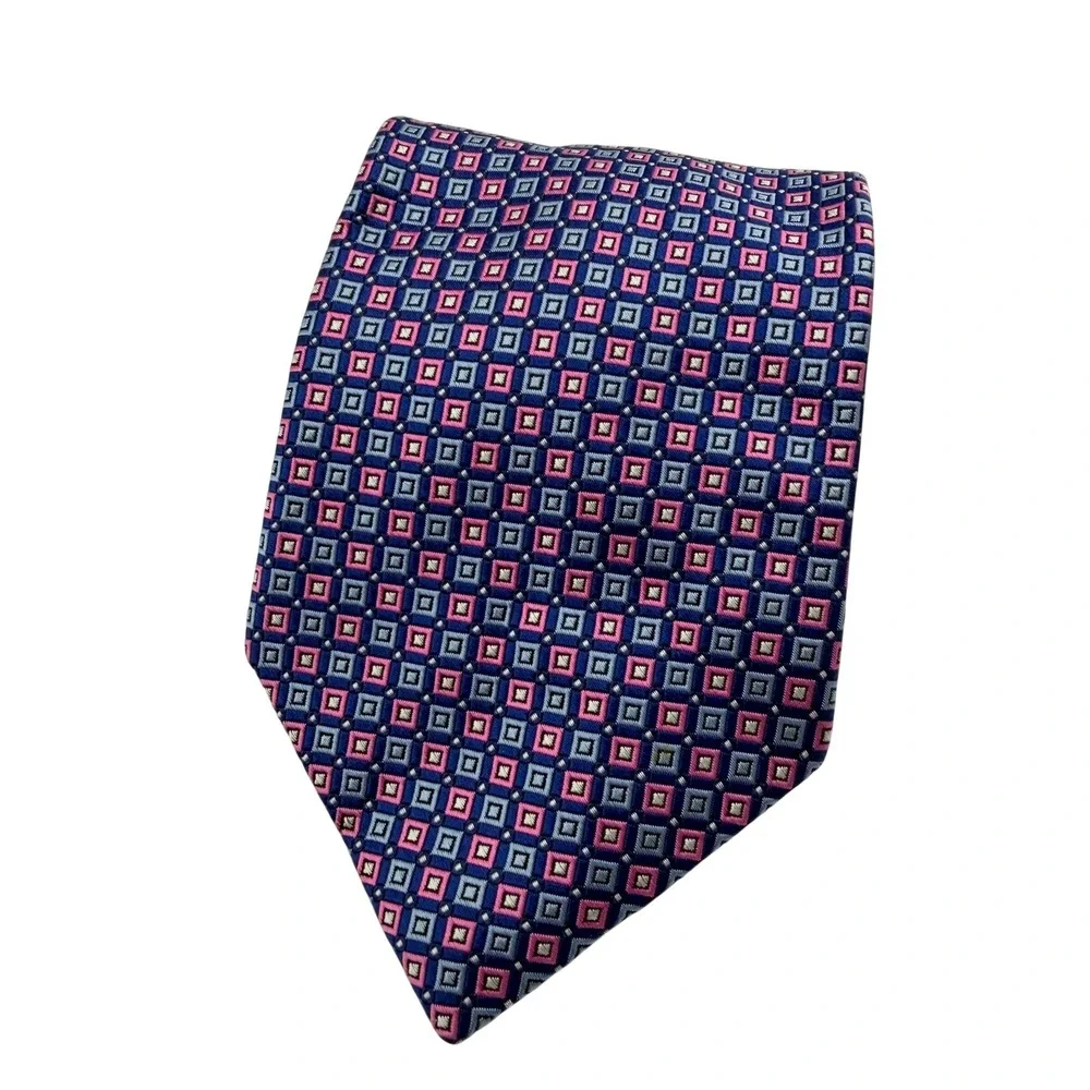 Brooks Brothers Tie Mens One Size Blue Pink Geometric Silk Stain Resistant USA